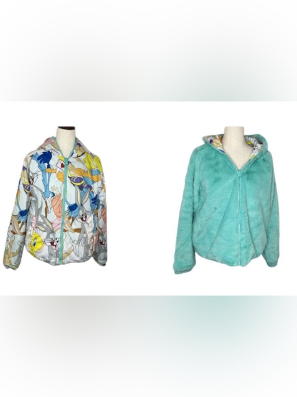 🐰 Members Only Looney Tunes Reversible Faux Fur Hooded Jacket NWT